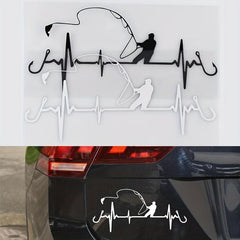 Heartbeat Fishing Car Sticker Waterproof Vinyl Auto Window Decals