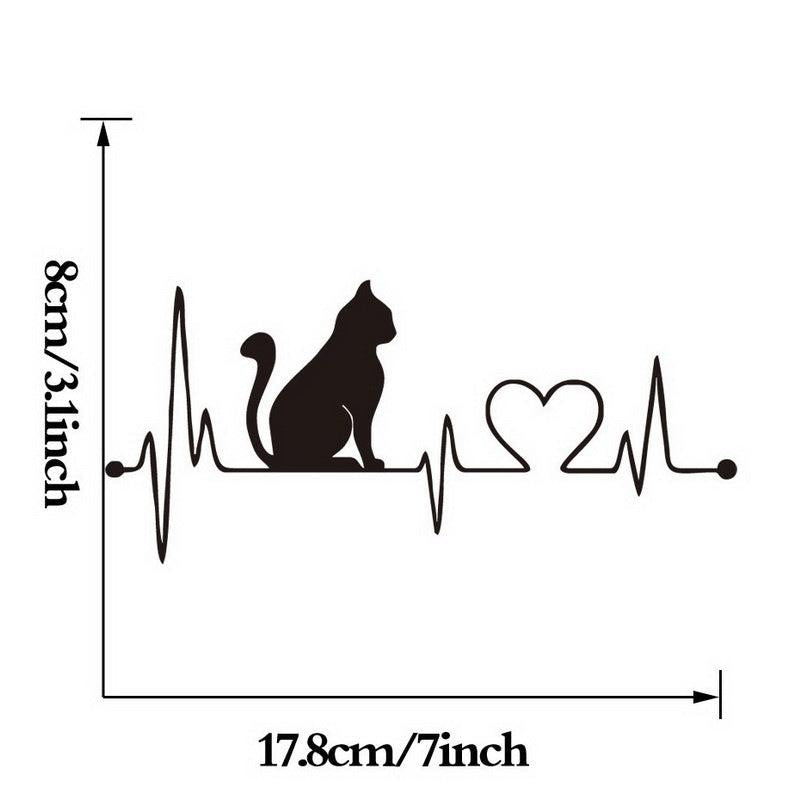 Cat with Cartoon ECG Decals Anime Bathroom Wall Stickers