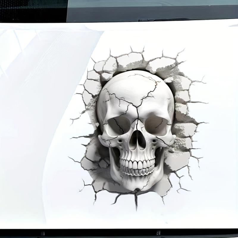 3D Skull Head Cracking Effect Decoration Sticker Waterproof Car Hood Sticker