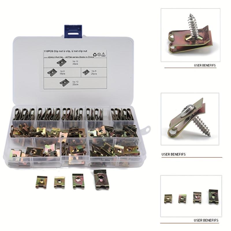 110pcs Steel Clip Nut Reed Fastener Assortment for Car & Motorcycle Trim Panel