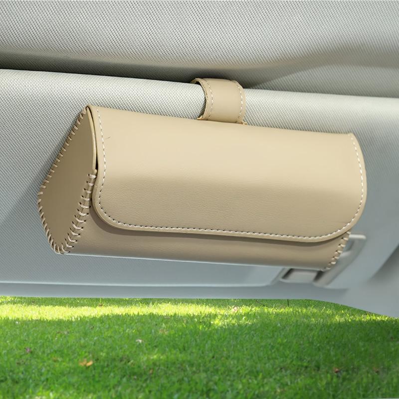 Car Sun Visor Sunglasses Holder Leather Storage Case Magnetic Closure