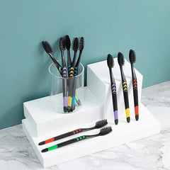 10pcs Bamboo Charcoal Toothbrushes for Oral Health - Medium Soft Bristle
