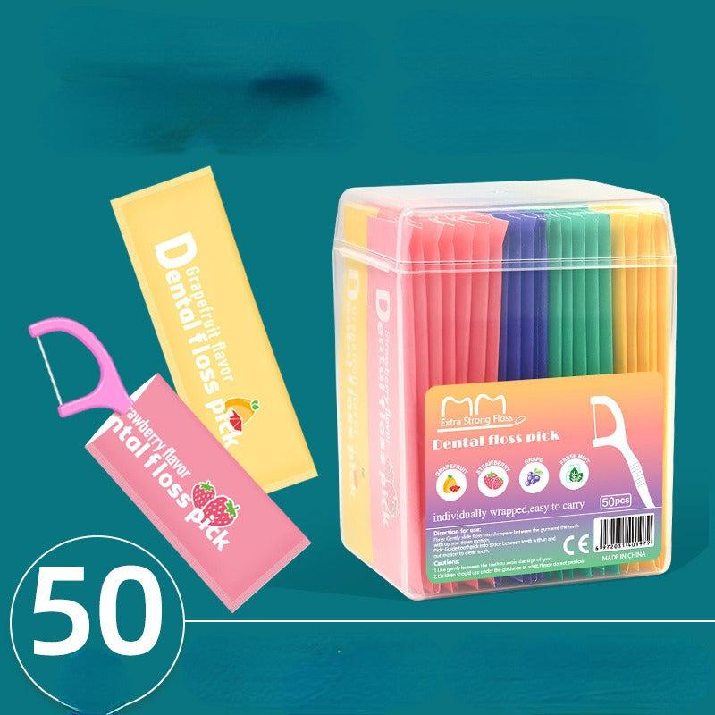 50pcs Colorful Fruit Dental Floss & Toothpicks Pack