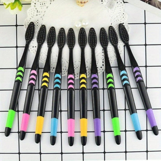 10pcs Bamboo Charcoal Soft Bristle Toothbrushes