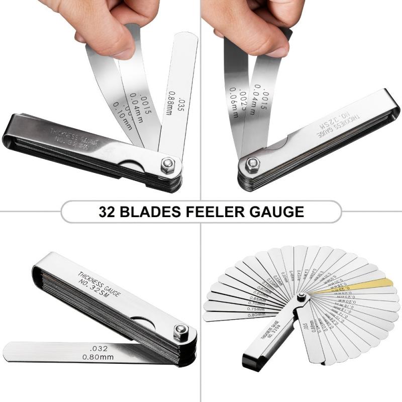 Stainless Steel 32 Piece Combination Feeler Gauge Inch Electronic Instrument