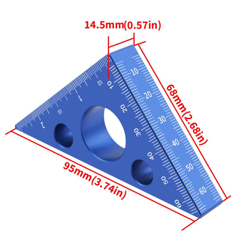 1pc 45 90 Degree Woodworking Triangle Ruler Aluminum Alloy Right Angle Gauge