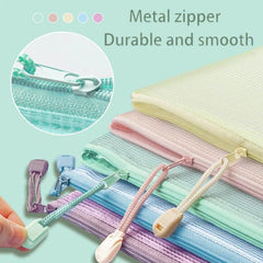 Thickened A4 File Bag Zipper PVC Transparent Mesh Large Capacity
