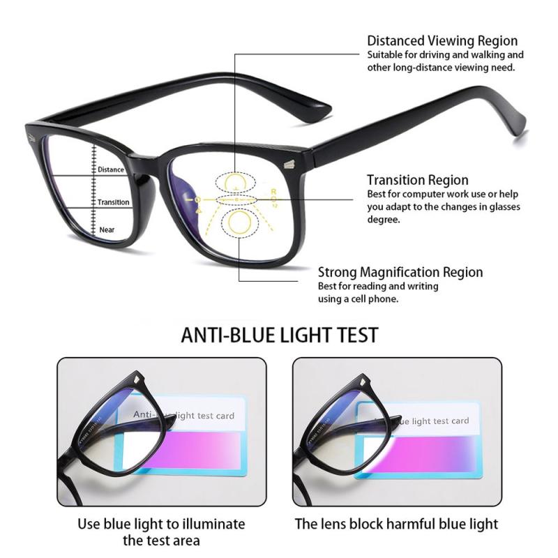 Square Progressive Reading Glasses Anti Light Presbyopic Glasses Spring Hinge