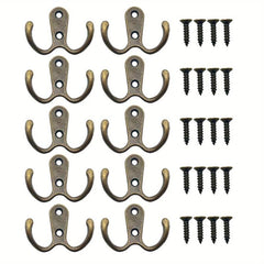 10 Pack Heavy Duty Metal Double Hook Wall Mounted with Screws