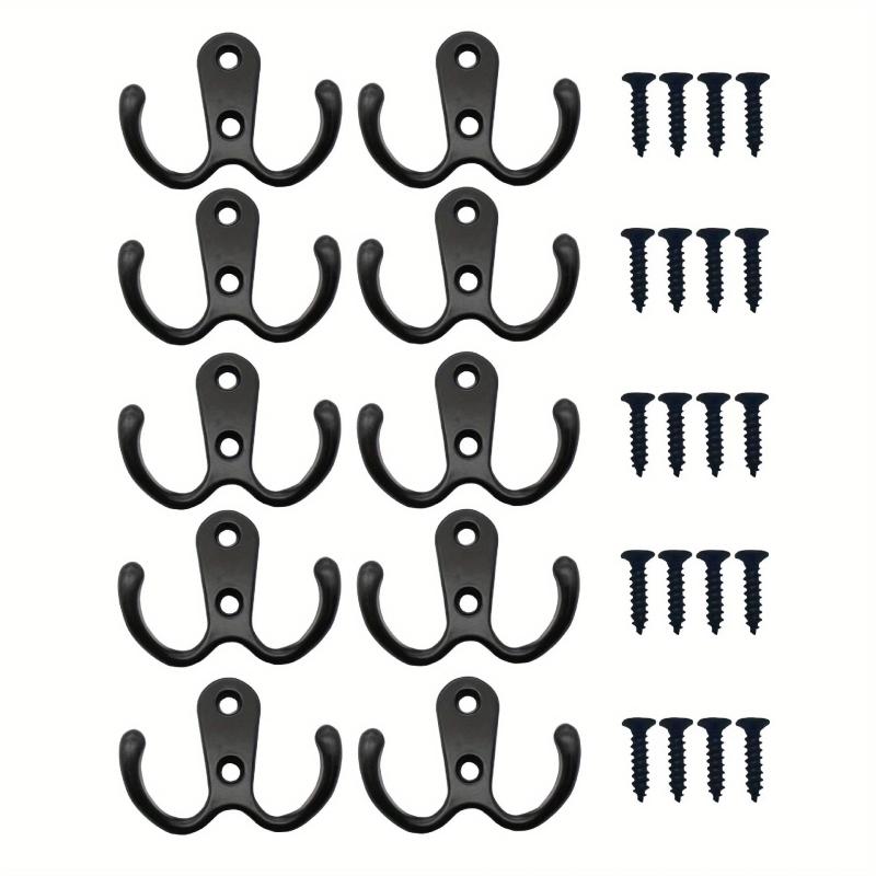 10 Pack Heavy Duty Metal Double Hook Wall Mounted with Screws