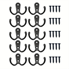 10 Pack Heavy Duty Metal Double Hook Wall Mounted with Screws