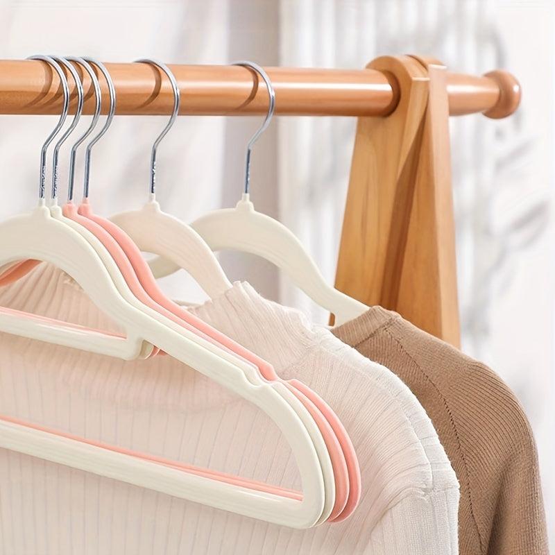 10pcs Flocked Clothes Hanger Non-slip Prevent Shoulder Bulging Traceless
