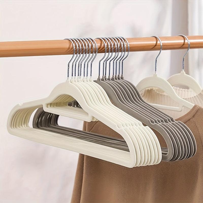 10pcs Flocked Clothes Hanger Non-slip Prevent Shoulder Bulging Traceless
