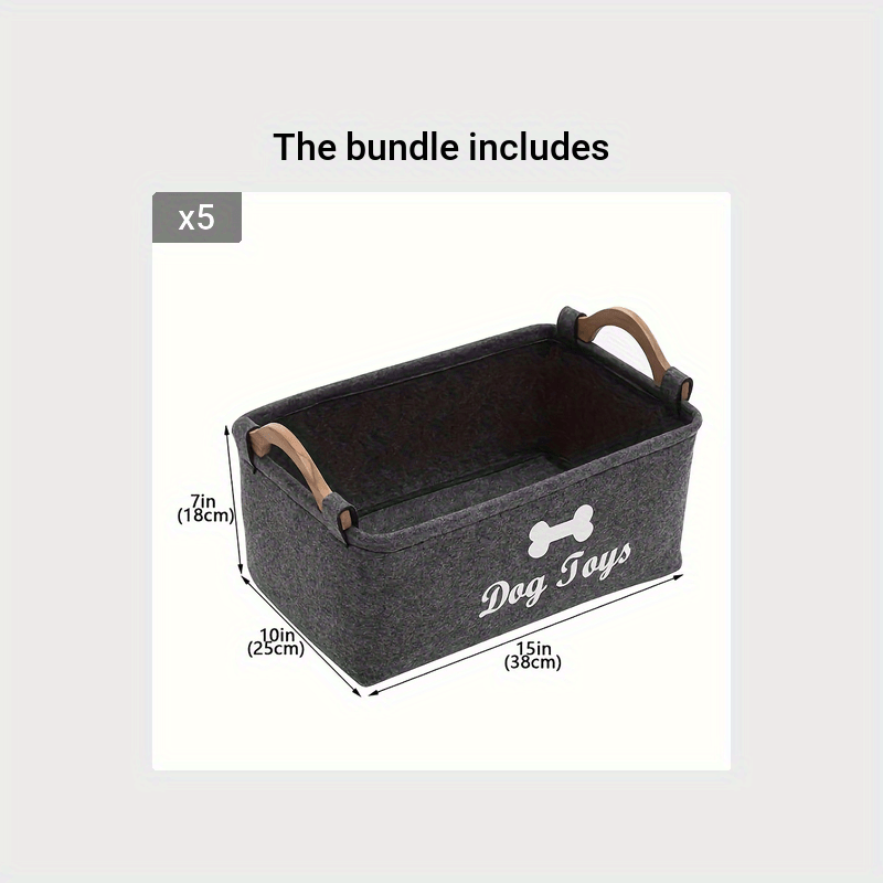 Pet Toy Storage Basket Felt Box Organizer With Wooden Handle for Cats & Dogs