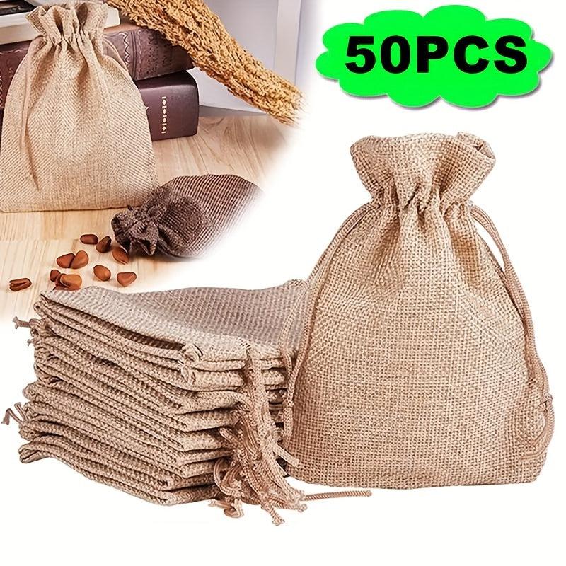 50pcs Burlap & Jute Bags Drawstring Gift Bags Jewelry Bags Ornaments Hemp Bags