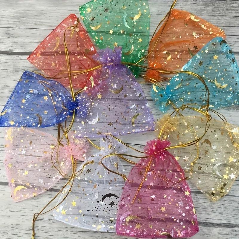 100pcs Moon Star Organza Bag Mixed Colors