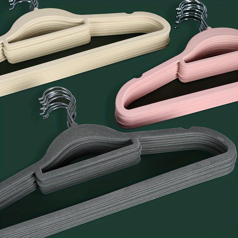 10pcs Flocking Rack Organizer Non-slip Shoulder Hanger For Hanging Clothes