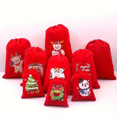 5pcs Red Christmas Velvet Bags 9x12cm Drawstring Pouch Candy Gift Bag