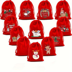 5pcs Red Christmas Velvet Bags 9x12cm Drawstring Pouch Candy Gift Bag