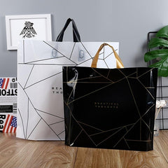 10pcs Striped Plastic Bags With Handles for Clothing Store Packaging
