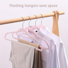 10pcs Pink Flocking Hanger Space Saving Non Slip Stacking