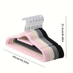 10pcs Pink Flocking Hanger Space Saving Non Slip Stacking