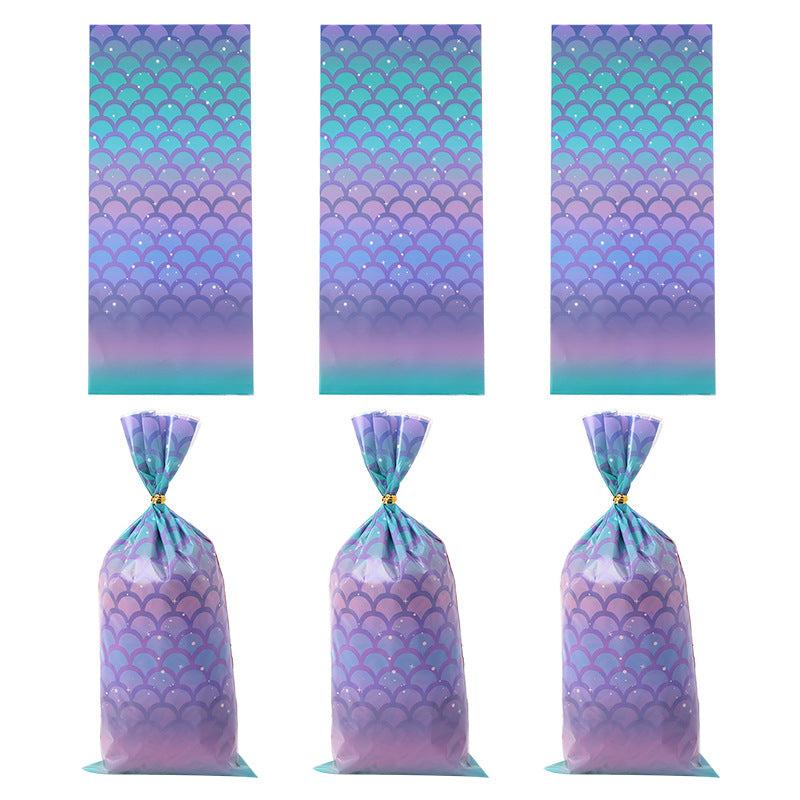 50pcs Mermaid Ripple Flat Pocket Packaging Bag Candy Biscuit Supplies