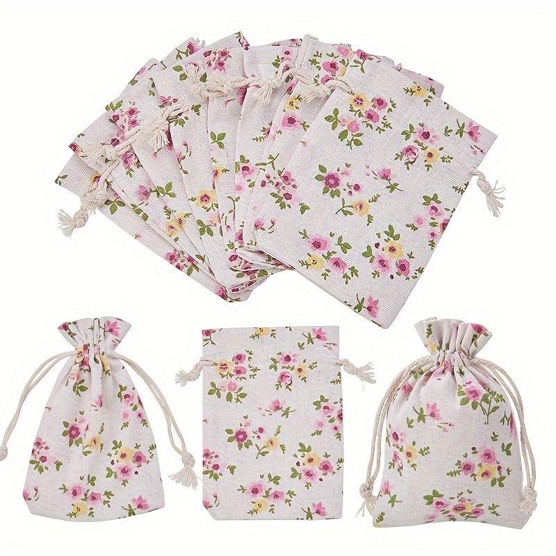 15pcs Vintage Floral Drawstring Gift Bags Burlap Flower Pouch