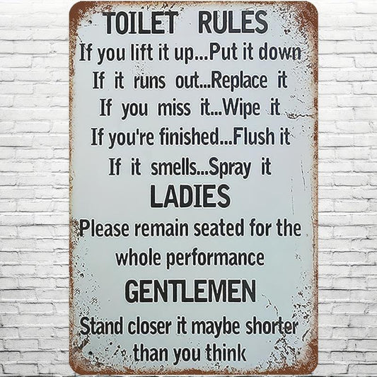 Vintage Toilet Rules Sign 20x30 Retro Wall Decor