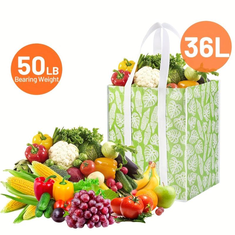 4pcs Collapsible Kitchen Reusable Grocery Bags with Plastic Bottom
