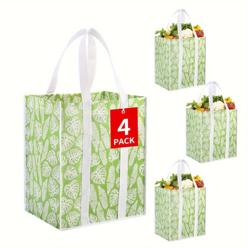 4pcs Collapsible Kitchen Reusable Grocery Bags with Plastic Bottom