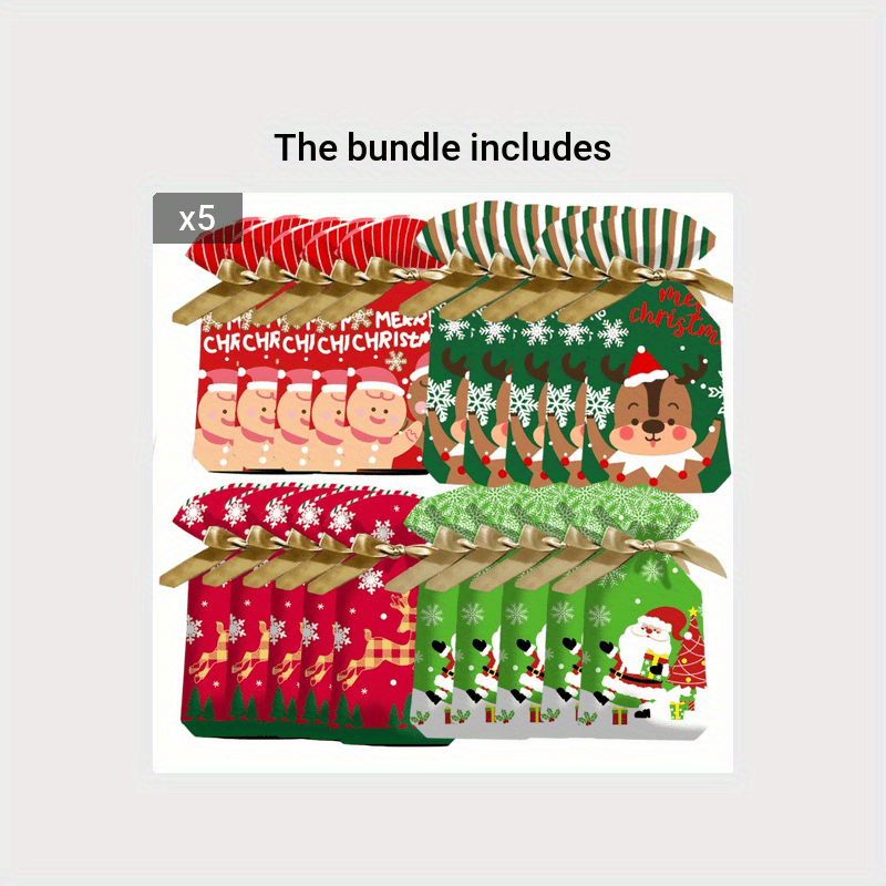 20pcs Christmas Gift Bags w/Ribbon Drawstring - Festive Design for Candy & Fruit