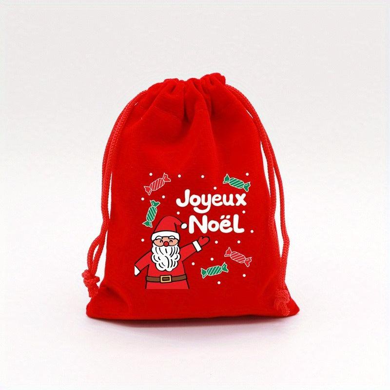 6pcs Red Velvet Christmas Gift Bags 9x12cm Drawstring Pouch Candy Jewelry Packag
