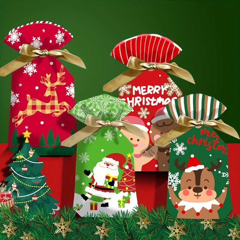 20pcs Christmas Gift Bags With Ribbon Drawstring, Perfect For Candy Fruit