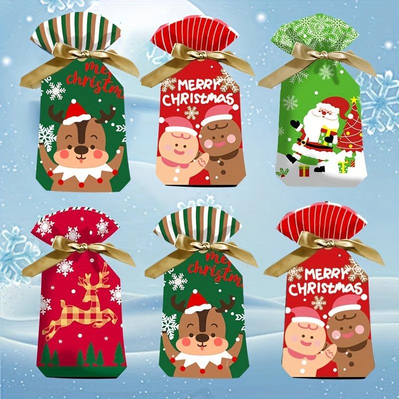 20pcs Christmas Gift Bags With Ribbon Drawstring, Perfect For Candy Fruit