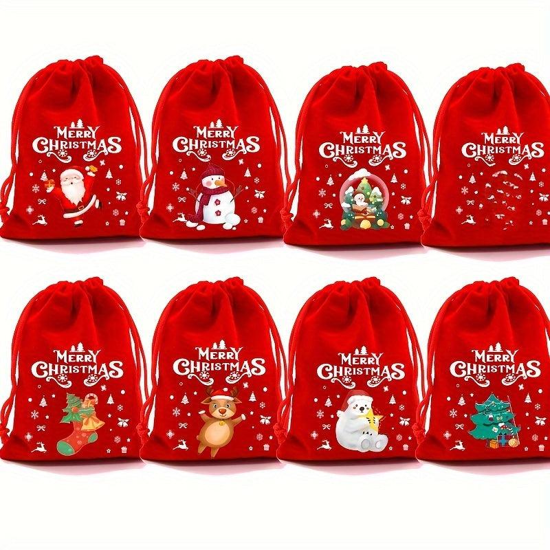 Red Christmas Velvet Bags 9x12cm Drawstring Pouch Candy Gift Bag