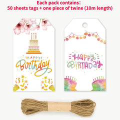 50 Sheets Happy Birthday Gift Tag Pack for Students & Children