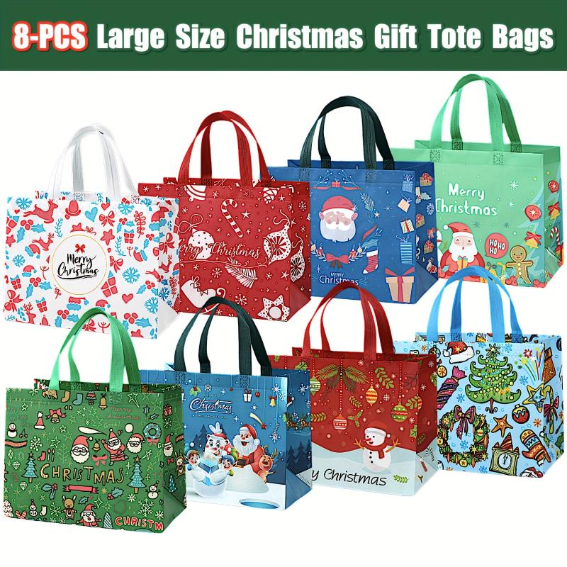8pcs Christmas Gift Bags Reusable Tote Bags With Handles