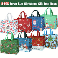 8pcs Christmas Gift Bags Reusable Tote Bags With Handles