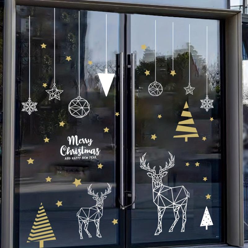 Christmas Stickers Wall Stickers Christmas Tree Deer Adhesive Electrostatic
