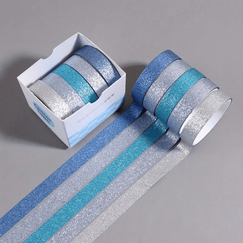 5 Rolls Sparkling Golden Washi Tape Set for Stationery and Gift Packaging