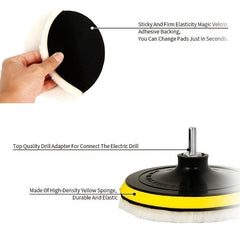 5pc Wool Polishing Pad Set Car Buffing Wheel Tool Kit with M14 Drill Adapter