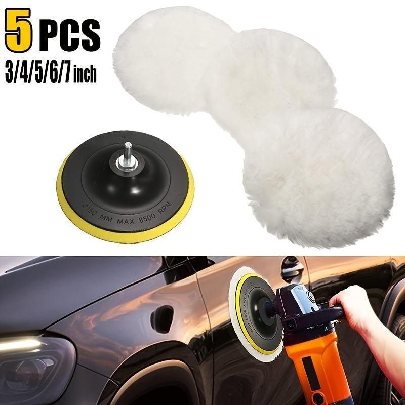 5pc Wool Polishing Pad Set Car Buffing Wheel Tool Kit with M14 Drill Adapter