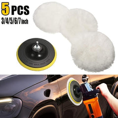 5pc Wool Polishing Pad Set Car Buffing Wheel Tool Kit with M14 Drill Adapter