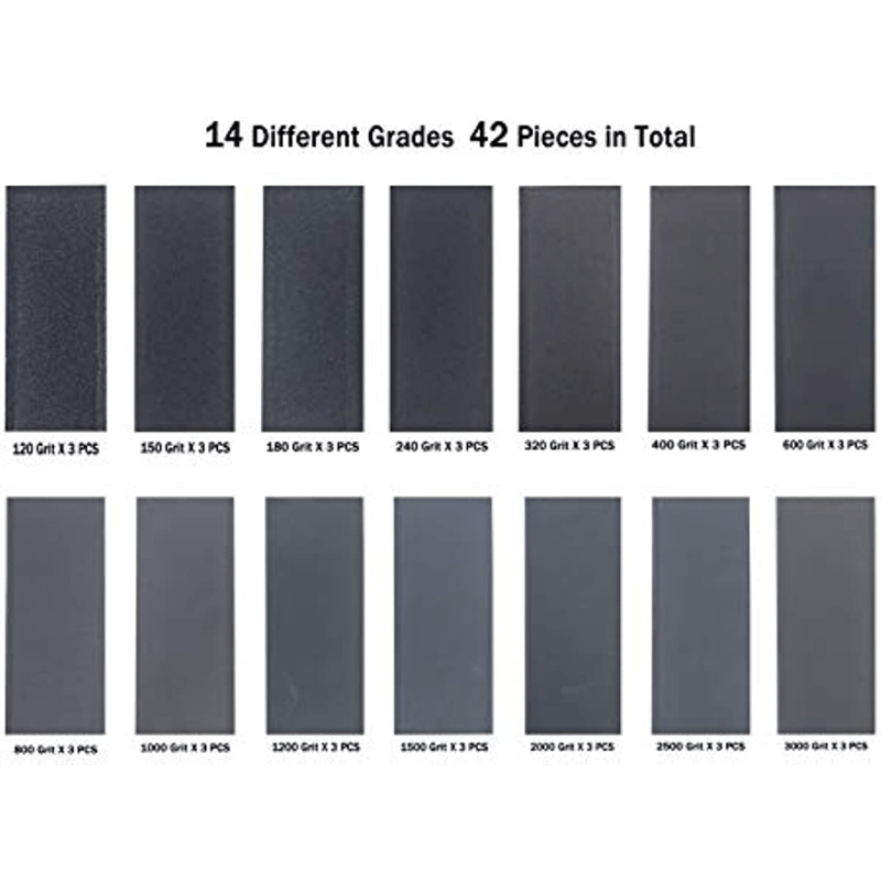 42pcs Wet Dry Sanding Paper 120-3000 Grit Waterproof Sandpaper Wood Metal
