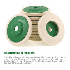 10pcs Mirror Polishing Wheel Fine Wool Pad for Grinding & Buffing
