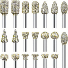 20pcs Diamond Grinding Burr Drill Bit Set with 2.54, 2.0, and 3.2cm Shank