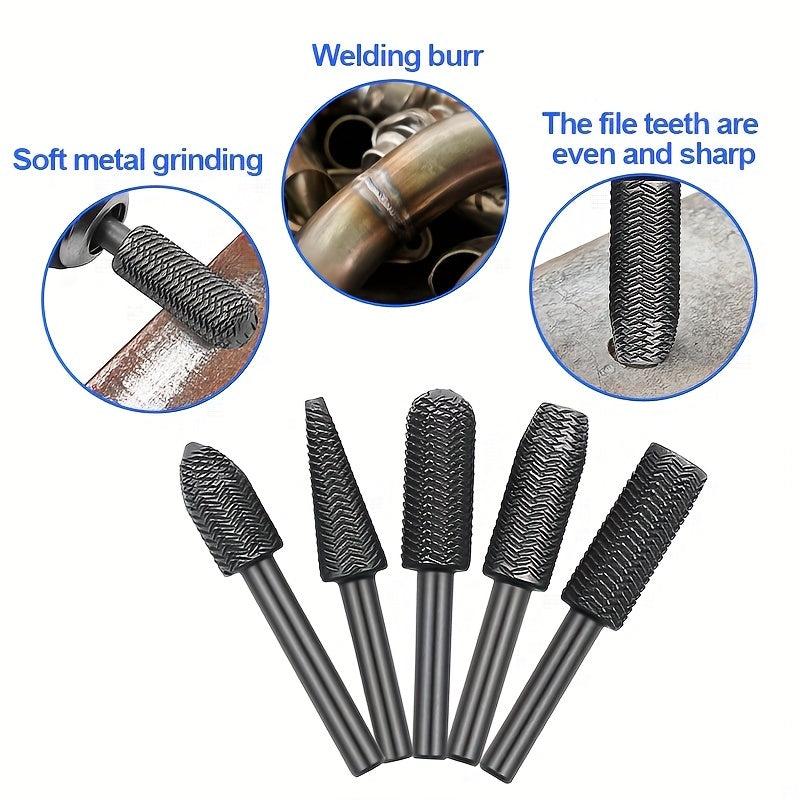 5pcs Carbide Burr Set Woodworking Rotary Burr Rasp Drill Bit Set Files