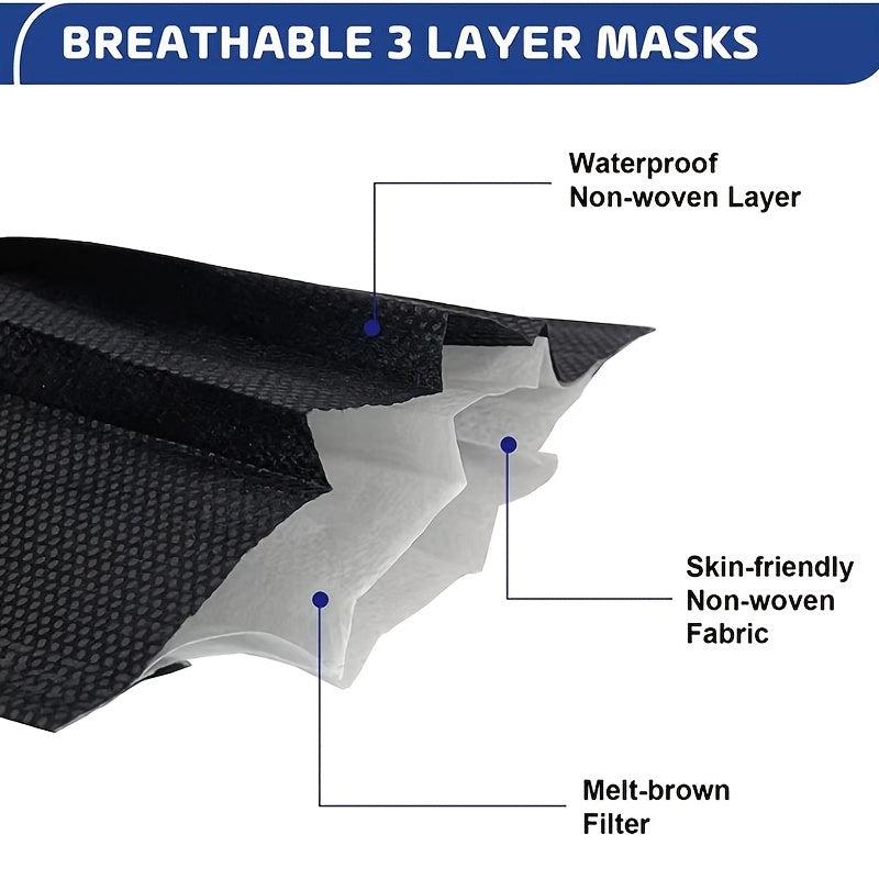 50pcs Disposable Face Masks 3 Ply Comfortable Nose Office Elasti