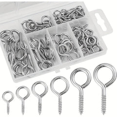 100pcs Screw Hook Ring Screw 6 Sizes Lagging Eye Bolt Eye Shaped Screw Hook Kit